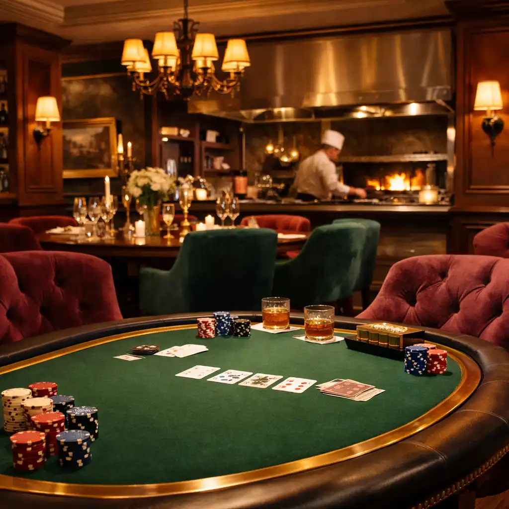 Velvet Card Lounge interior with dining area and card room