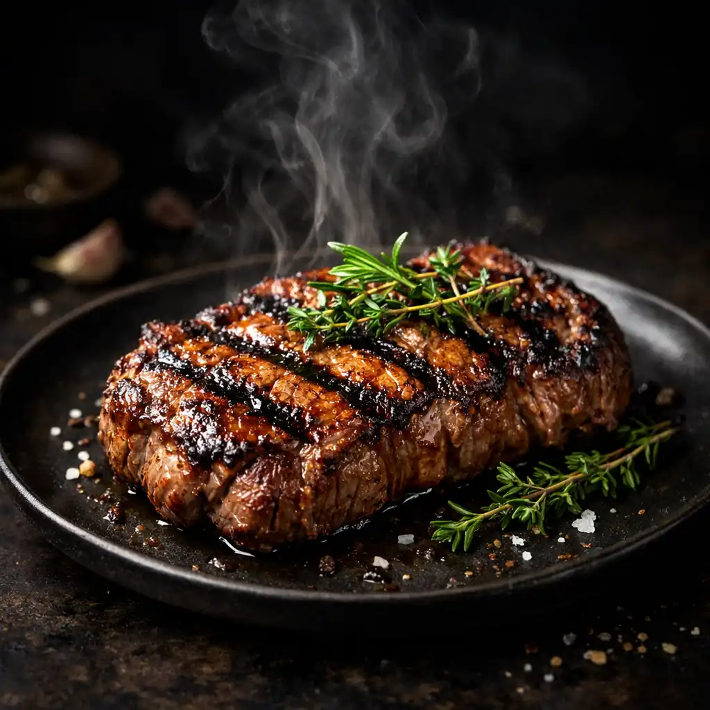 Signature grilled steak with herbs